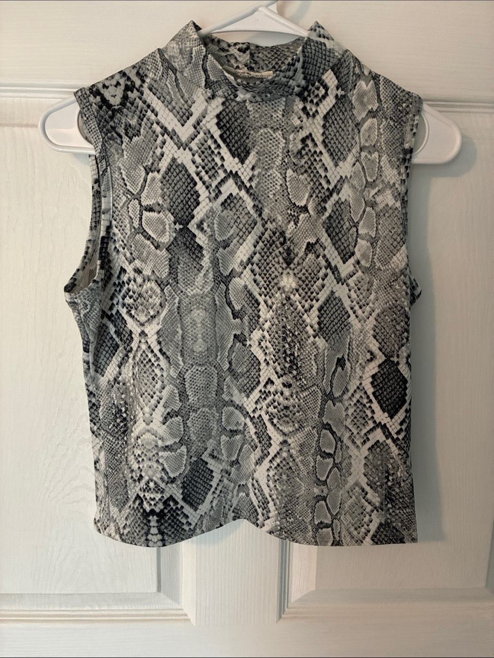 Michael Kors Collection Gray and White Snake Print Sleeveless Mock Neck Top